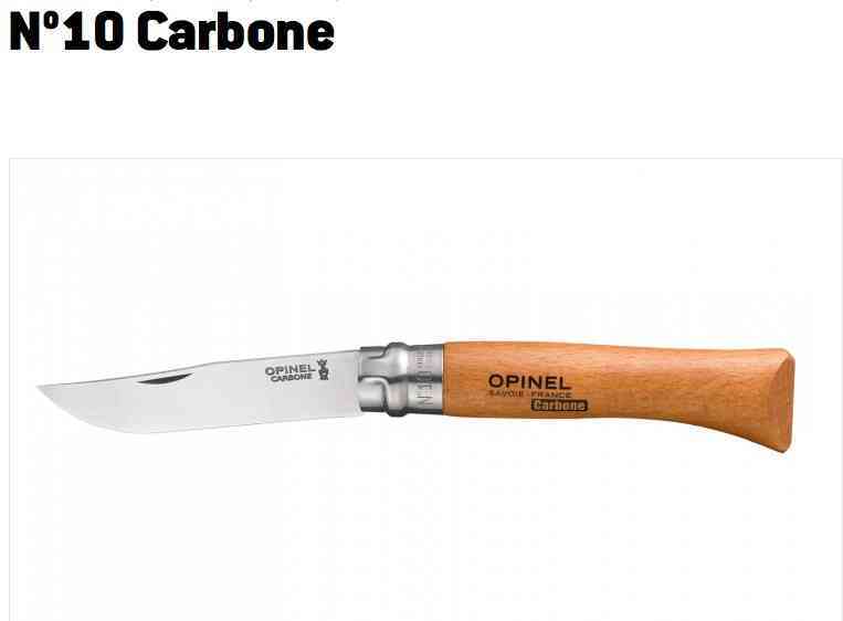 Couteau pliant Opinel N°10 Carbone, manche en hêtre et lame de 10 cm