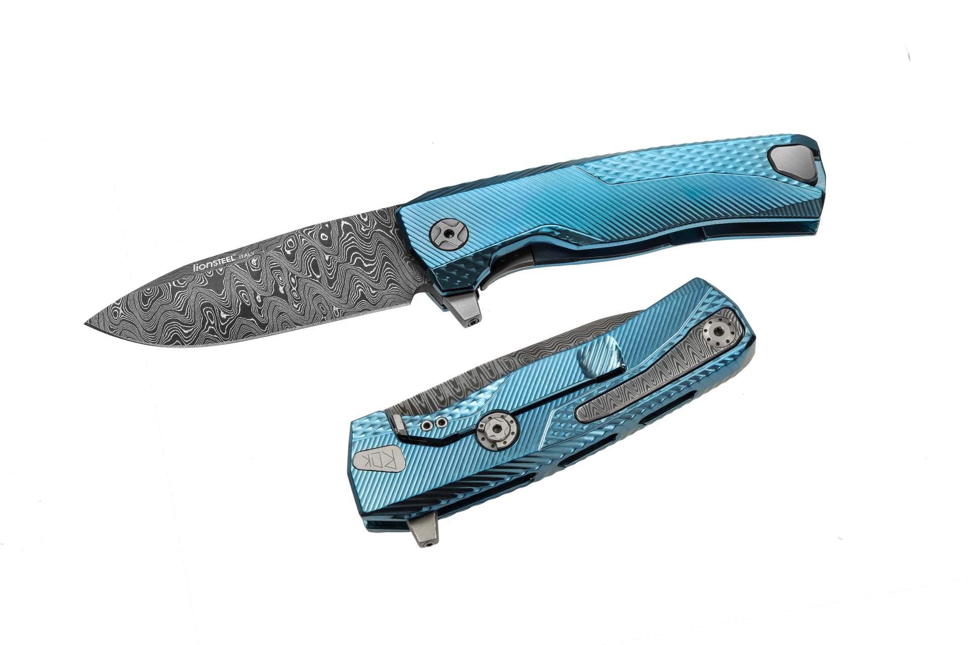 LionSteel ROK DD BL – couteau pliant damas à manche bleu
