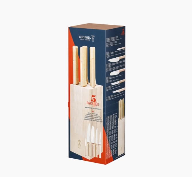Bloc de couteaux Opinel Parallèle en bois de hêtre garni de 5 couteaux de cuisine pour la viande et les découpes du quotidien