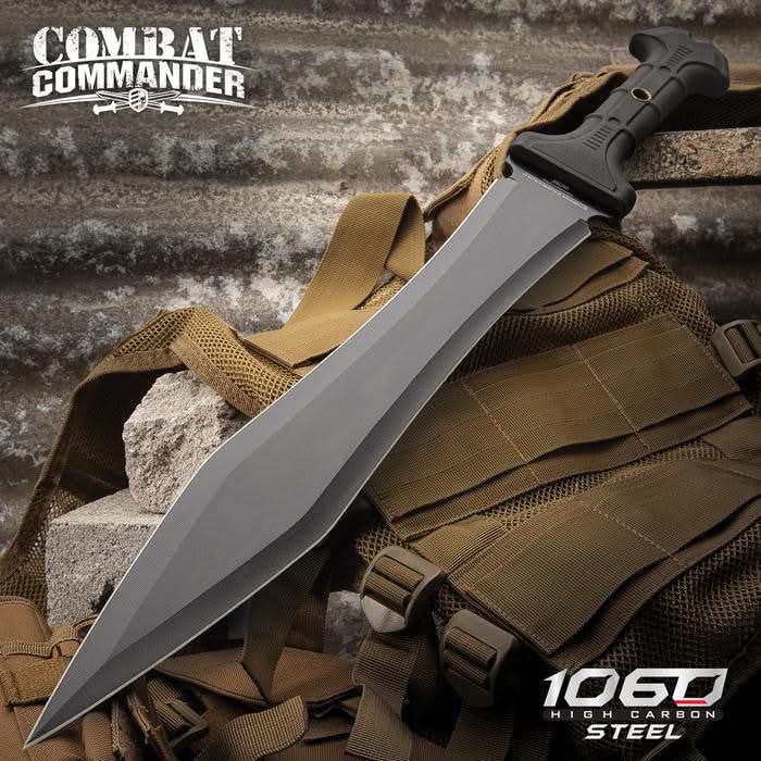 Épée tactique Gladius United Cutlery Combat Commander UC3009 avec lame noire en acier carbone 1060 et fourreau en nylon